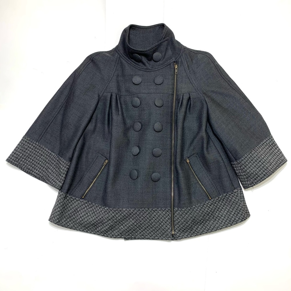 Benson Jacket x Blazer 100% Wool Zip Up Gray Ruffle